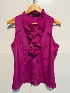 The Limited Sleeveless Ruffle Front Blouse in Bright Magenta